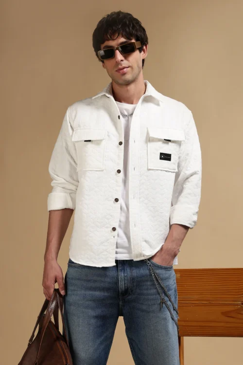 Oversized Casual Shacket Shirt White