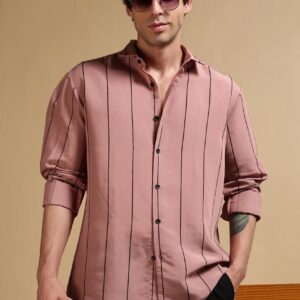 Nylon Slim Fit Striped Shirt Pink