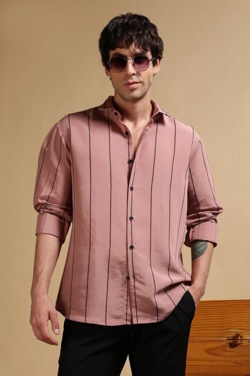 Nylon Slim Fit Striped Shirt Pink
