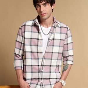 Slim Fit Cotton Check Shirt Pink