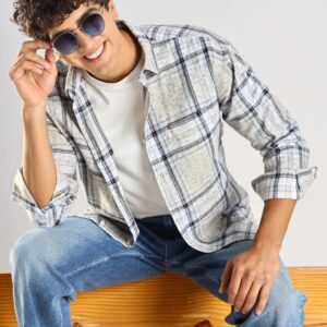 100% Cotton Slim Fit Checked Shirt Blue