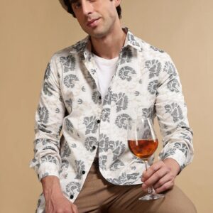 Cotton Slim Fit Self-Designed Shirt White