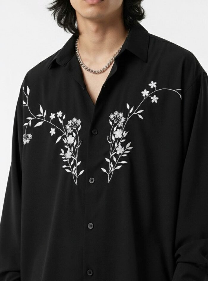 Designer Front Embroidery Dropshoulder Shirt