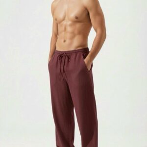 Linen Relax Fit Pant – Maroon 01