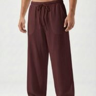 Linen Relax Fit Pant - Maroon