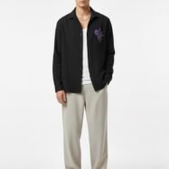 Minimal Flower Embroidery DropShoulder Shirt- Black 00