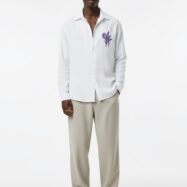 Minimal Flower Embroidery DropShoulder Shirt- White 01