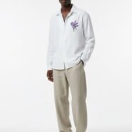 Minimal Flower Embroidery DropShoulder Shirt- White 02