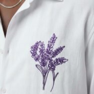 Minimal Flower Embroidery DropShoulder Shirt- White 03