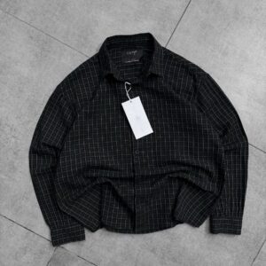 Old Money Minimal Checked Dropshoulder Shirt-Black
