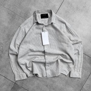 Old Money Minimal Checked Dropshoulder Shirt-White