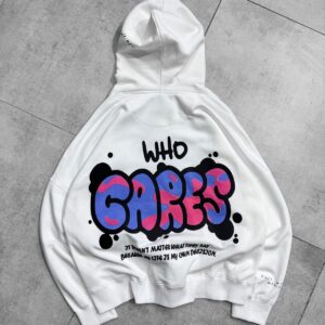 Who Cares Back Printed Oversize Hoodie- White