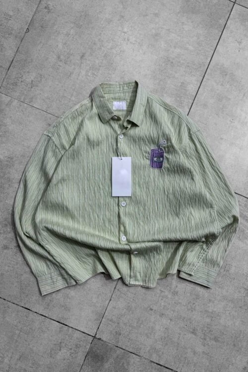 Boys Tears Front Embroidery Dropshoulder Shirt- Green Shade