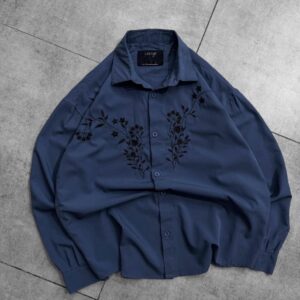 Designer Front Embroidery Dropshoulder Shirt- Blue
