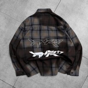 Hypen Sulphuric Washed Checked Dropshoulder Shirt- Gray