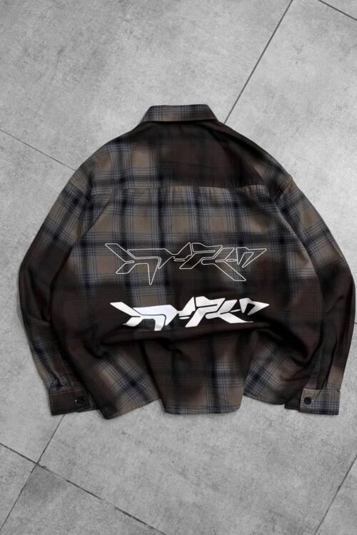 Hypen Sulphuric Washed Checked Dropshoulder Shirt- Gray