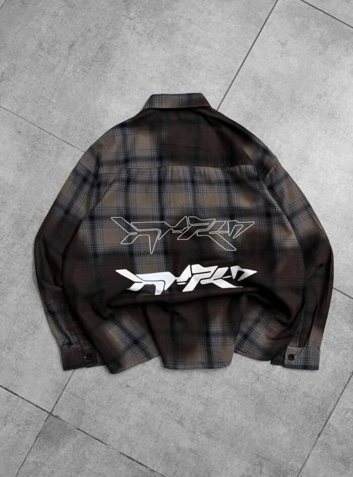 Hypen Sulphuric Washed Checked Dropshoulder Shirt- Gray 02