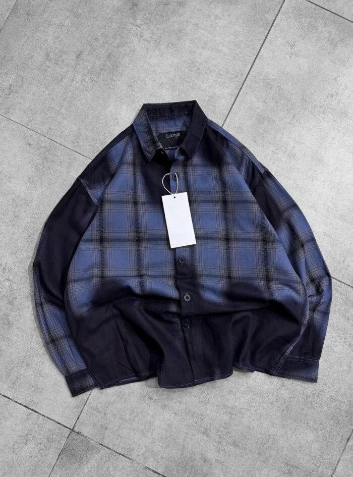 Hypen Sulphuric Washed Checked Dropshoulder Shirt- Blue