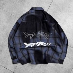 Hypen Sulphuric Washed Checked Dropshoulder Shirt- Blue