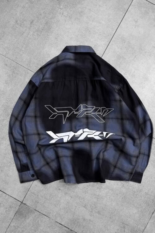 Hypen Sulphuric Washed Checked Dropshoulder Shirt- Blue