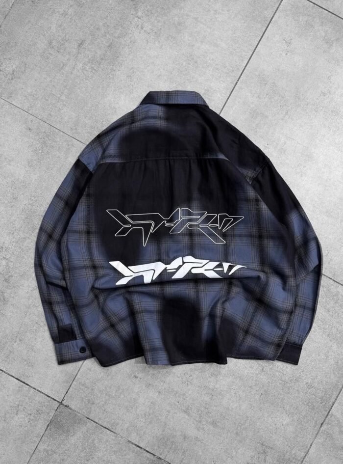 Hypen Sulphuric Washed Checked Dropshoulder Shirt- Blue01