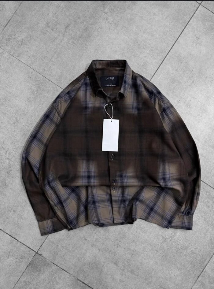 Hypen Sulphuric Washed Checked Dropshoulder Shirt- Gray 01