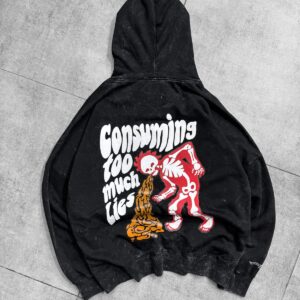 Consuming Too Much Lies Puff Printed Hoodie - Black