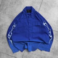 Dipdyed With Puff Sleeve Printed Dropshoulder Shirt- Blue