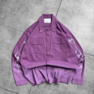 Dipdyed With Puff Sleeve Printed Dropshoulder Shirt- Purple