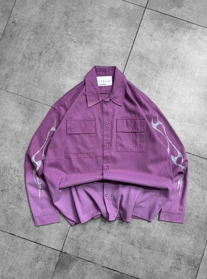 Dipdyed With Puff Sleeve Printed Dropshoulder Shirt- Purple Dipdyed With Puff Sleeve Printed Dropshoulder Shirt- Purple