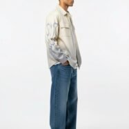 Dipdyed With Puff Sleeve Printed Dropshoulder Shirt- White 03