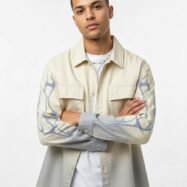 Dipdyed With Puff Sleeve Printed Dropshoulder Shirt- White 02