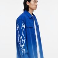 Dipdyed With Puff Sleeve Printed Dropshoulder Shirt- Blue 02