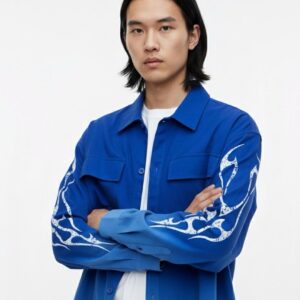 Dipdyed With Puff Sleeve Printed Dropshoulder Shirt- Blue