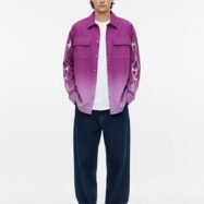 Dipdyed With Puff Sleeve Printed Dropshoulder Shirt- Purple 01