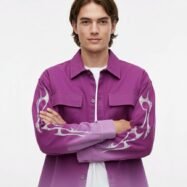 Dipdyed With Puff Sleeve Printed Dropshoulder Shirt- Purple 03