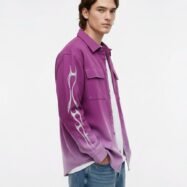 Dipdyed With Puff Sleeve Printed Dropshoulder Shirt- Purple 01
