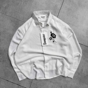 Flower Chest Embroidery DropShoulder Shirt- White