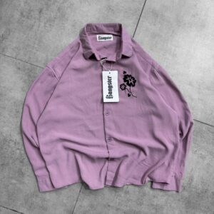 Flower Chest Embroidery DropShoulder Shirt- Lavender