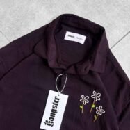 Minimal Floral Chest Embroidery DropShoulder Shirt- Purple