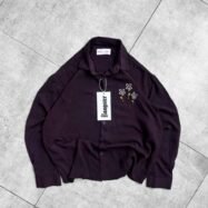 Minimal Floral Chest Embroidery DropShoulder Shirt- Purple00