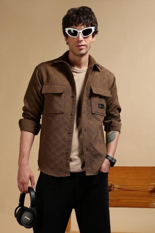 Oversized Casual Shacket Shirt Brown