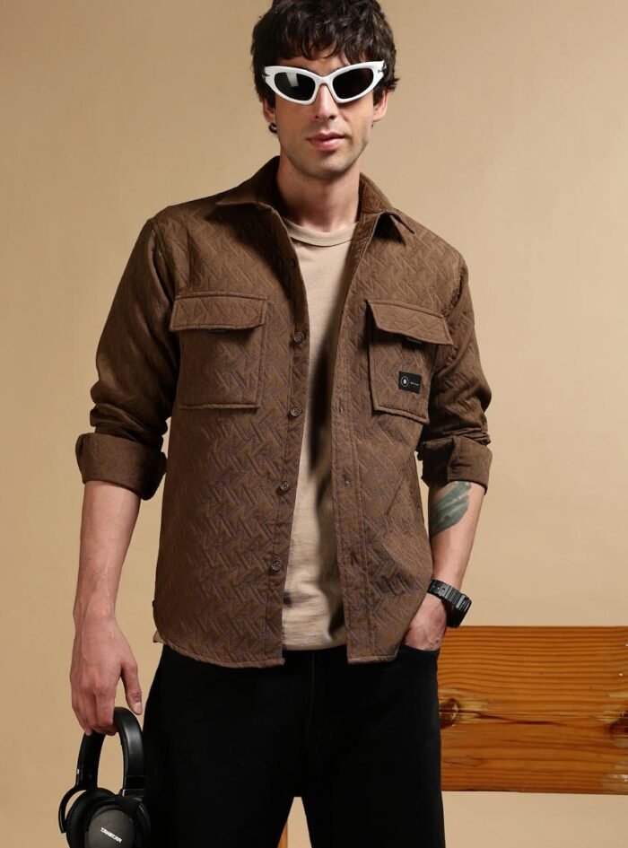 Oversized Casual Shacket Shirt Brown