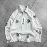 Green Leaf Embroidery Oversize Shirt