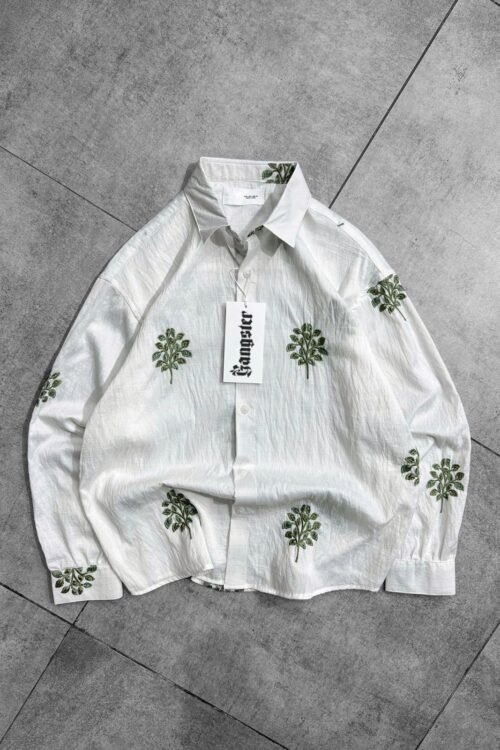 Green Leaf Embroidery Oversize Shirt