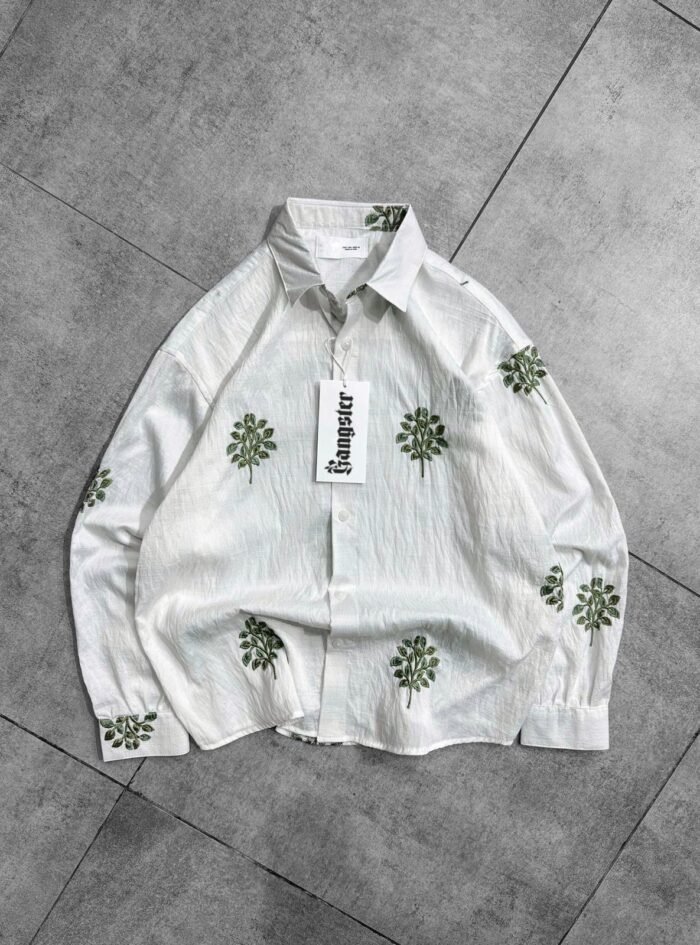 Green Leaf Embroidery Oversize Shirt
