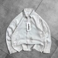 Leaf Embroidery Oversize Shirt - White
