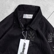 Leaf Embroidery Oversize Shirt - Black