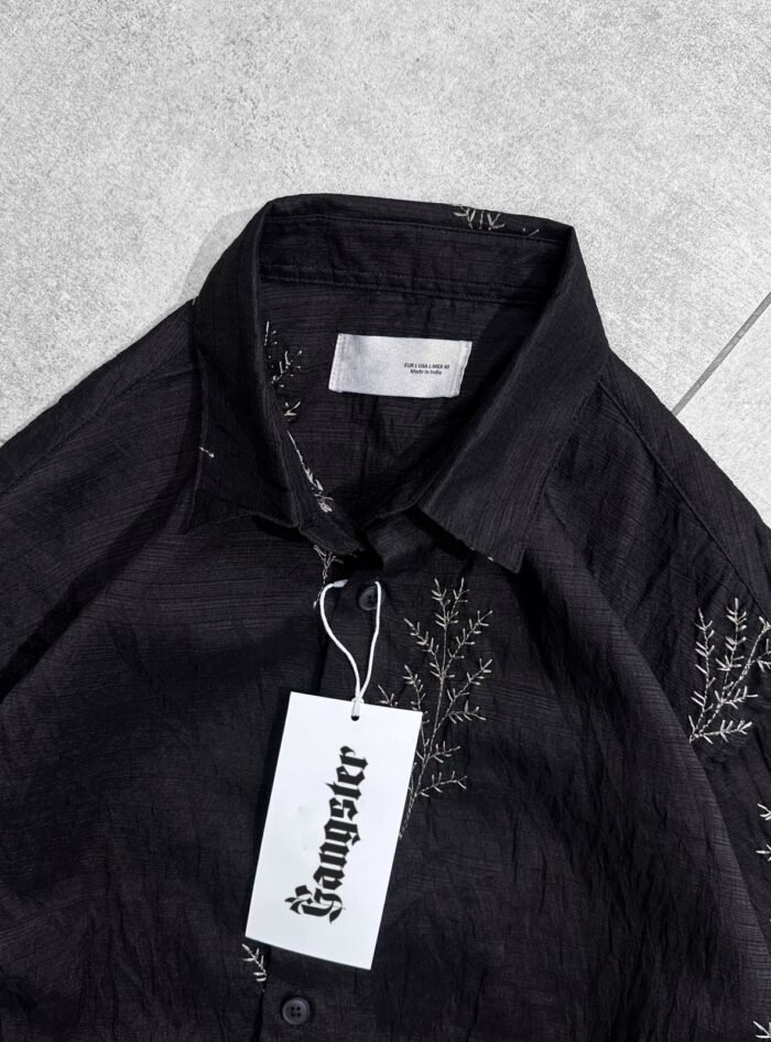 Leaf Embroidery Oversize Shirt - Black Leaf Embroidery Oversize Shirt - Black