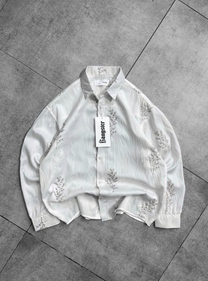 Leaf Embroidery Oversize Shirt - White Leaf Embroidery Oversize Shirt - White